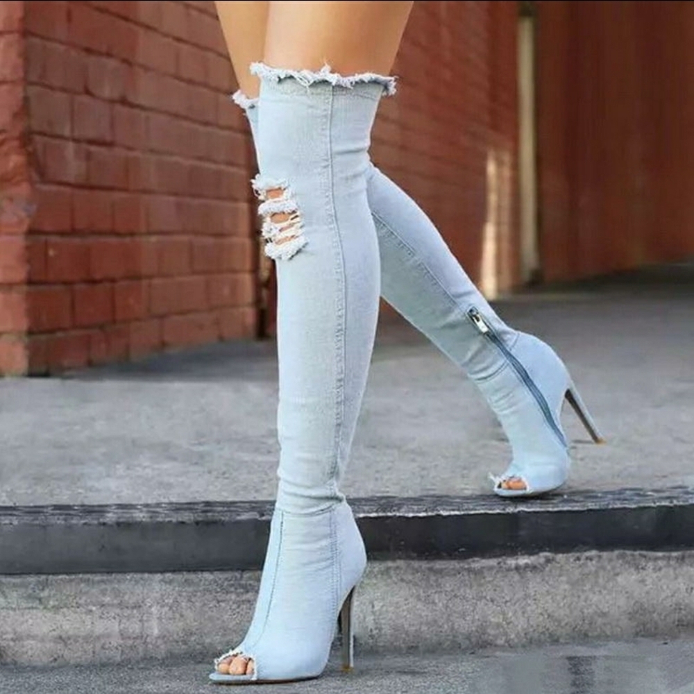 Women's sexy denim Long boots